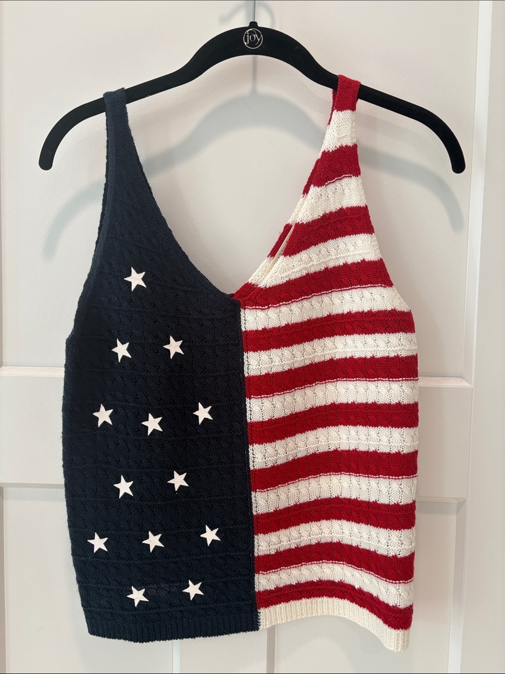 Flag-Pattern Knit Tank Top in Navy, Red & White